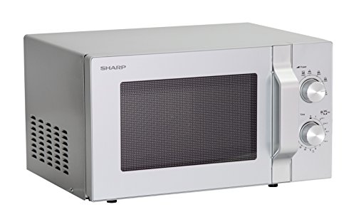 Sharp R204S - Microondas solo, 20 L, 800 W, 6 niveles de potencia, temporizador de 30 minutos a 00 segundos, descongelación controlada por peso, plato giratorio de cristal (24,5 cm), color plateado