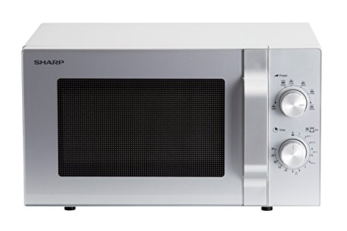 Sharp R204S - Microondas solo, 20 L, 800 W, 6 niveles de potencia, temporizador de 30 minutos a 00 segundos, descongelación controlada por peso, plato giratorio de cristal (24,5 cm), color plateado