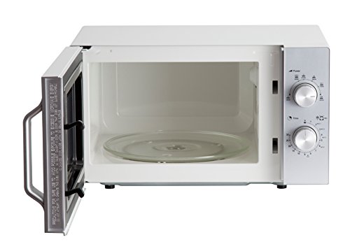 Sharp R204S - Microondas solo, 20 L, 800 W, 6 niveles de potencia, temporizador de 30 minutos a 00 segundos, descongelación controlada por peso, plato giratorio de cristal (24,5 cm), color plateado