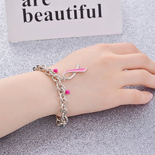 Sharplace Brazalete con Lazo Rosado Conciencia de Cáncer de Mama Pulsera Regalo de Recuerdo - #1