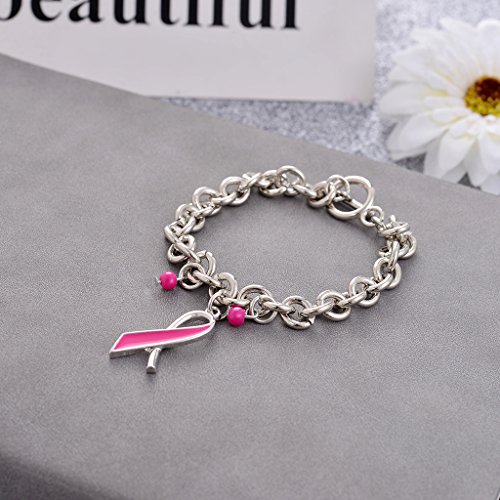 Sharplace Brazalete con Lazo Rosado Conciencia de Cáncer de Mama Pulsera Regalo de Recuerdo - #1