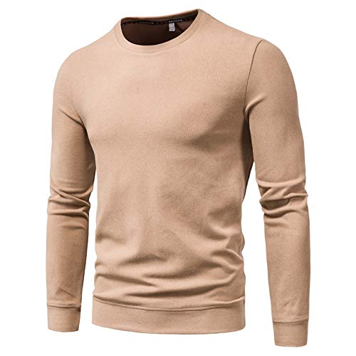 shenme Hombres Base Ocasional elástico Slim Fit de Manga Larga suéter Placa Radiante O-Cuello de la Camiseta de la Camisa suéteres Suaves y Ligeros (Color : Khaki, Size : Large)