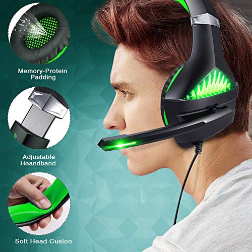 ShinePick Cascos para Xbox One, Auriculares Gaming PS4 con Micrófono Graba Tu Voz 3.5mm Puerto Compatible con Xbox One PC Laptops y Otros Equipos(Verde)