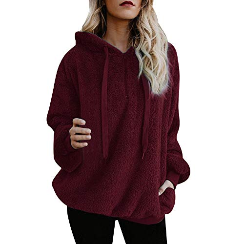 SHOBDW Liquidación Venta Mujer Sudadera con Capucha Suelta Tallas Grandes Jersey de Mujer Jersey otoño Invierno Manga Larga Remata Abrigo cálido(Vino Rojo,S)