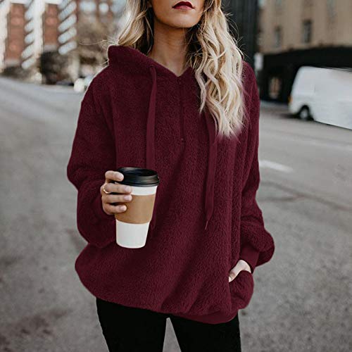 SHOBDW Liquidación Venta Mujer Sudadera con Capucha Suelta Tallas Grandes Jersey de Mujer Jersey otoño Invierno Manga Larga Remata Abrigo cálido(Vino Rojo,2XL)