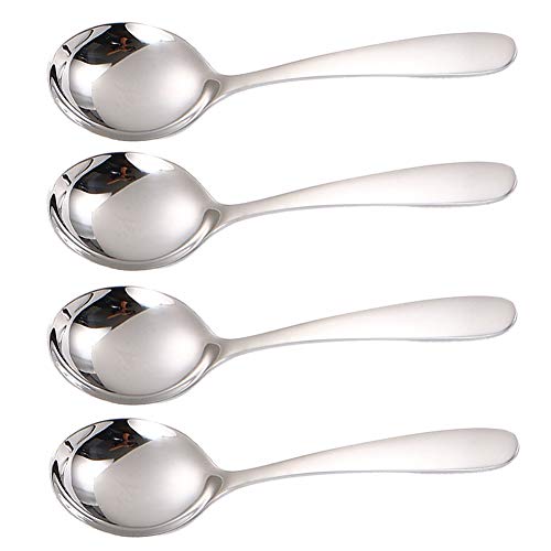 SHULI - Cucharas de sopa para niños, acero inoxidable, cucharas clásicas, cucharas de cena, cucharas de ensalada para restaurante y hogar, tamaño mediano, acero inoxidable, 4Piece