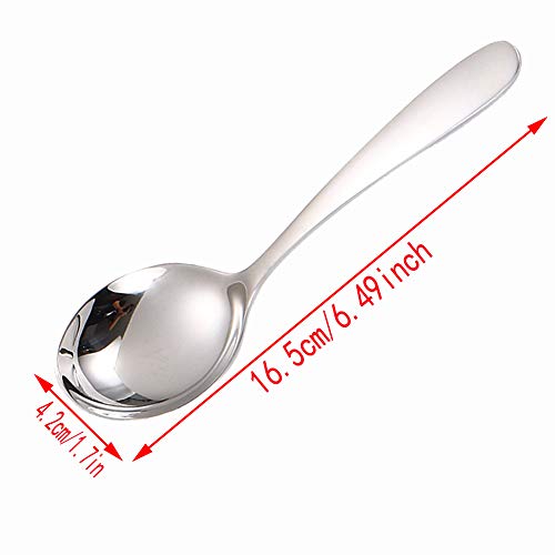 SHULI - Cucharas de sopa para niños, acero inoxidable, cucharas clásicas, cucharas de cena, cucharas de ensalada para restaurante y hogar, tamaño mediano, acero inoxidable, 4Piece