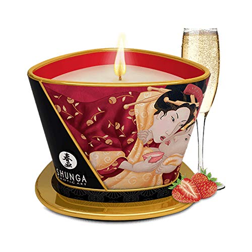 Shunga Vela de Masaje Romance, Aroma de Vino Espumoso con Fresas, Color Blanco - 170 ml, 15.2 x 12.7 x 10.2 cm