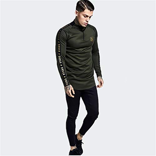 Sik seda España Shirts Hombres SikSilk de manga larga camiseta de los hombres de otoño con capucha de Hip Hop de Calle sik camiseta de seda camiseta de seda ( Color : Army Green , Size : M(50 60kg) )