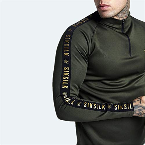 Sik seda España Shirts Hombres SikSilk de manga larga camiseta de los hombres de otoño con capucha de Hip Hop de Calle sik camiseta de seda camiseta de seda ( Color : Army Green , Size : M(50 60kg) )