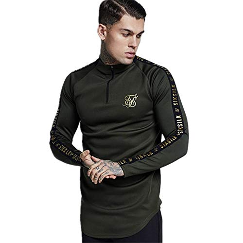 Sik seda España Shirts Hombres SikSilk de manga larga camiseta de los hombres de otoño con capucha de Hip Hop de Calle sik camiseta de seda camiseta de seda ( Color : Army Green , Size : M(50 60kg) )