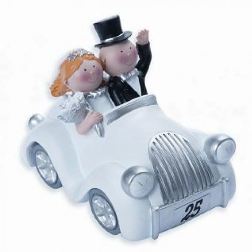 Silberhochzeit - Figura decorativa para bodas de plata, diseño de pareja en un coche