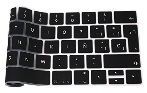 Silicone/ Silicona Skin Española ES Cubierta del teclado /Keyboard Cover para MacBook Pro 13 y 15 con Touch Bar / Barra táctil Modelos A1706 y A1707 y A1989 y A1990, Lanzado en 2016 2017 2018 (Negro)