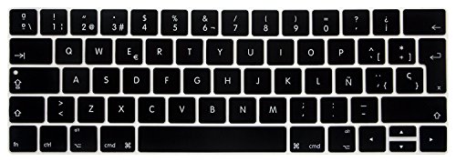 Silicone/ Silicona Skin Española ES Cubierta del teclado /Keyboard Cover para MacBook Pro 13 y 15 con Touch Bar / Barra táctil Modelos A1706 y A1707 y A1989 y A1990, Lanzado en 2016 2017 2018 (Negro)