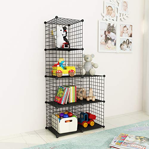 SIMPDIY estanteria Modular Malla Almacenamiento, librería Armario 6 Cubos, estanterias metalicas almacenaje Alta Capacidad, Vitrina Almacenamiento artículos Sala Estar Oficina, 93x32x62cm, Negro