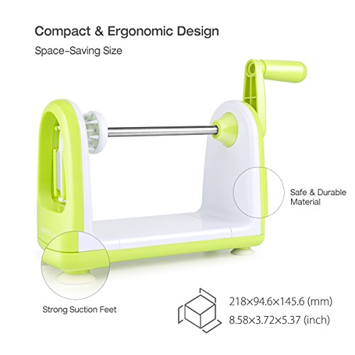 SimpleTaste Cortadora en espiral de 5 cuchillas, cortadora y rallador de verduras y para hacer fideos de calabacín, espagueti vegetales y pasta.