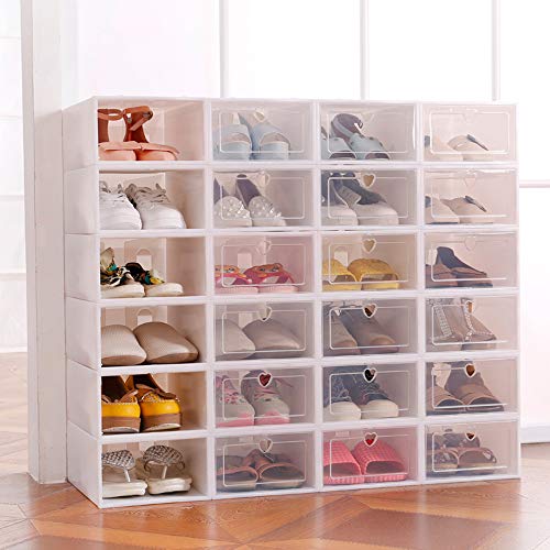 Sinbide 6 * / 12 * Cajas para Zapatos Plástico, Cajas de Zapatos para Hombres y Mujeres, Organizador de Zapatos, Impermeable, Ahorra Espacio, Casa, Hogar, 31.5cm*21.5cm*12.5cm (Blanco, 12)