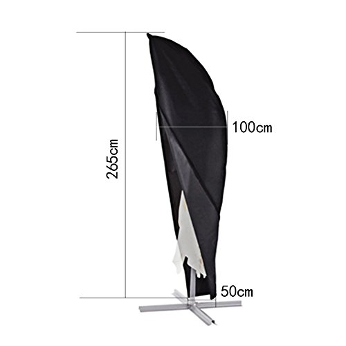 SIRUITON Fundas Protectora Sombrilla Exterior Jardin Impermeable Cubierta De Parasol Excéntrico PoliéSter Resistente Al Desgarro Negro (265x100x50cm)