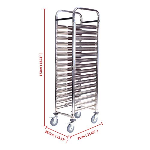 SISHUINIANHUA 16 Niveles de Acero Inoxidable Gastronorm Bakery Trolley Cart Cake Trolley Shelving