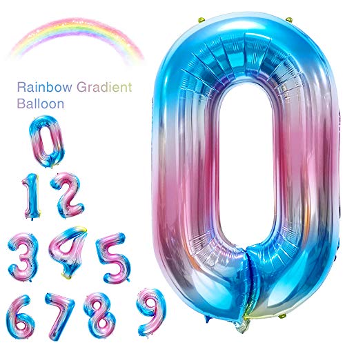 Siumir Globo de Número Globo Digital Gigante 40 Pulgadas Arcoiris Gradient Papel De Aluminio Globo Decoración de Fiestas de Cumpleaños (Número 7)