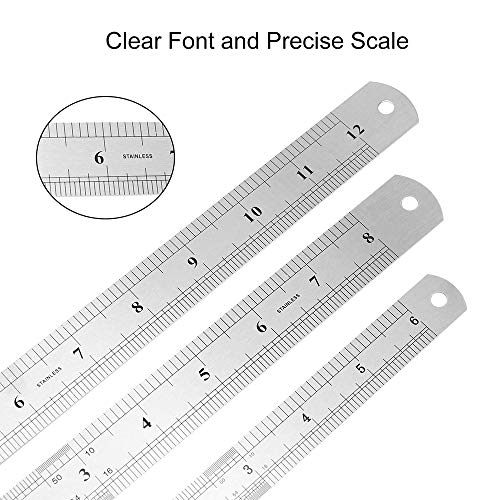 Siumir Regla de Acero Inoxidable Metálico que Incluye 15cm / 20cm / 30cm Doble Regla lateral Doble Regla de Acero Recto Para Medir Estudio de la Oficina 3pzs / 1Set