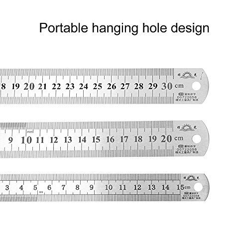 Siumir Regla de Acero Inoxidable Metálico que Incluye 15cm / 20cm / 30cm Doble Regla lateral Doble Regla de Acero Recto Para Medir Estudio de la Oficina 3pzs / 1Set