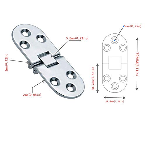 SJUNJIE 6 Piezas 180 Grados Flip Bisagra 38mm Bisagra de Borde Redondo Plegable Mayordomo Bandeja de Aleación de Zinc para Mesa Plegable Máquina de Coser Puerta Gabinete (Plata)