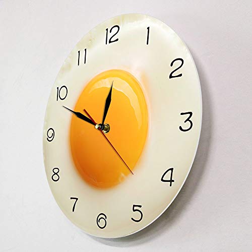 Sjzwt Huevo Frito del Reloj de Pared de la Cocina 3D Plana de diseño Desayuno Alimentos Arte de la Pared Interior Comedor Decoración silenciosa Pared Reloj