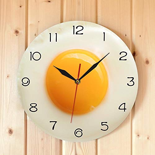 Sjzwt Huevo Frito del Reloj de Pared de la Cocina 3D Plana de diseño Desayuno Alimentos Arte de la Pared Interior Comedor Decoración silenciosa Pared Reloj