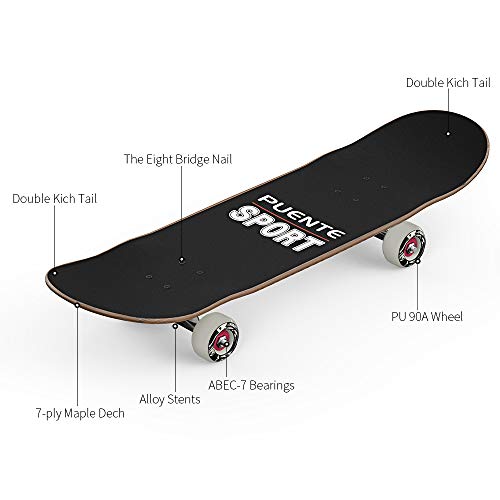 Skateboards completos,31 pulgadas Pro Skateboard para Niños/Niñas/Jóvenes/Adultos/Trucos Skate Board para Principiantes y Profesionales,Doble Patada 7 Capas de Madera de Arce Canadiense Cóncava (Rojo)