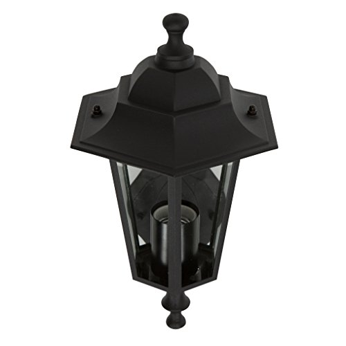 Smartwares 10.009.10 Aplique de pared ascendente, aluminio/cristal, Farol clásico, Negro, 34 x 22.5 cm