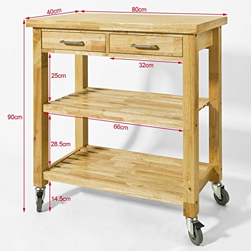 SoBuy® Carrito de server, Estantería de cocina, Carro de cocina,FKW24-N (naturaleza /80 * 40 * 90cm),ES