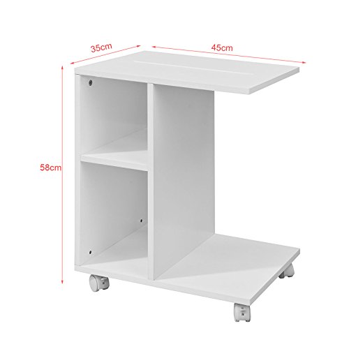 SoBuy FBT48-W,ES Mesa Auxiliar con 2 Estantes, Consola,Mesita de Noche con Ruedas para iPad, Teléfono o Lampara