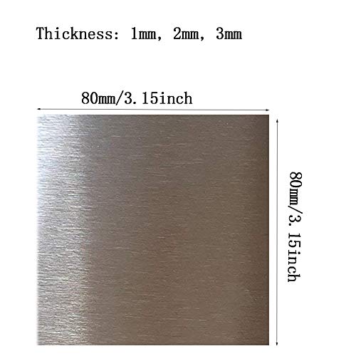 SOFIALXC 304 Lámina De Acero Inoxidable Cepillado 80x80mm/3.15x3.15inch-Thickness: 2mm 5PCS