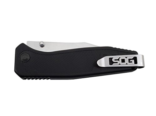 SOG - Navaja para Adultos, Plana, satén, Straight, Color Negro, Talla única