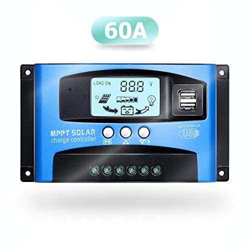 SolaMr 60A Regulador de Carga Solar 12V/24V Panel Solar Regulador de Carga de la Batería con Pantalla LCD y Doble Puerto USB - 60A