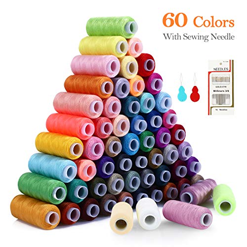 SOLEDI Kit de Costura de Bobinas de 60 Hilos de Colores para Coser, 16 Agujas para Coser y 2 Enhebradores Adecuados para Coser ropa a Mano y a máquina - Acolchado - Bordado - Costura