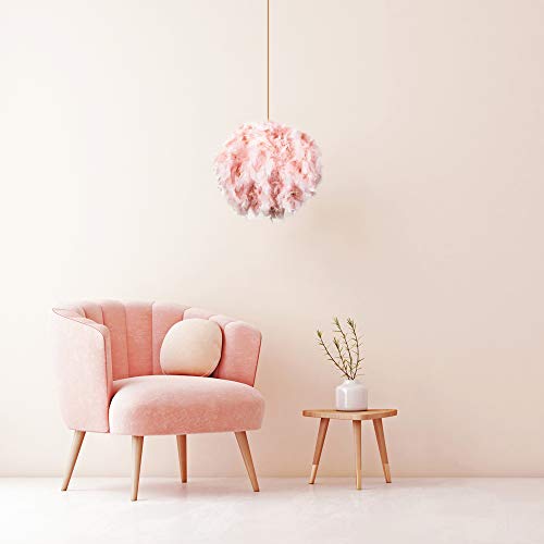 Sombra de iluminación colgante llamativa y de diseño, pequeña, rosa, decorada con plumas por Happy Homewares