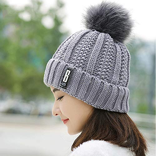 Sombrero de Lana Femenino Invierno Moda Coreana Moda Gorra de Bola de Piel Salvaje protección auditiva Gruesa Ciclismo Sombrero de Punto cálido