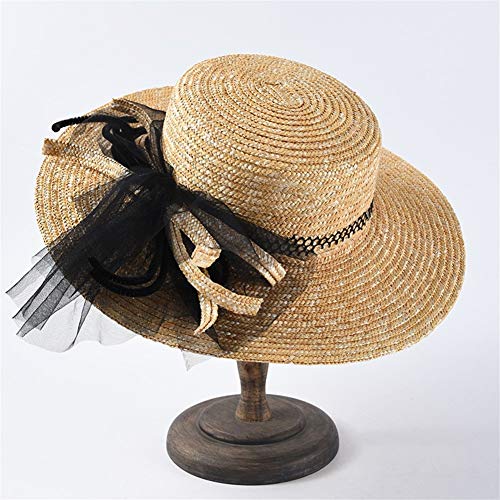 Sombrero de verano de las señoras de Corea del retro de malla grande del arco visera del sombrero del casquillo de vacaciones categórica sombrero de paja de trigo Dobla el sombrero adecuado para cualq