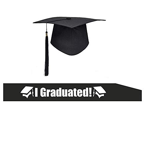 Sombrero Graduación, Sombrero Graduación Maestro, Cinturón I Graduate!, Decoración para Ceremonia Graduación Universitaria, Negro, Unisex, Tamaño Ajustable