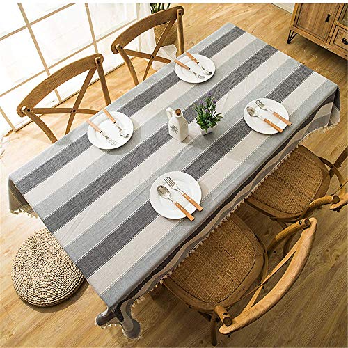 SONGHJ Mantel Decorativo de Rayas de Lino con Borla Impermeable Resistente al Aceite Grueso Rectangular Boda Mesa de Comedor Cubierta Paño de Mesa de té B 140x160cm