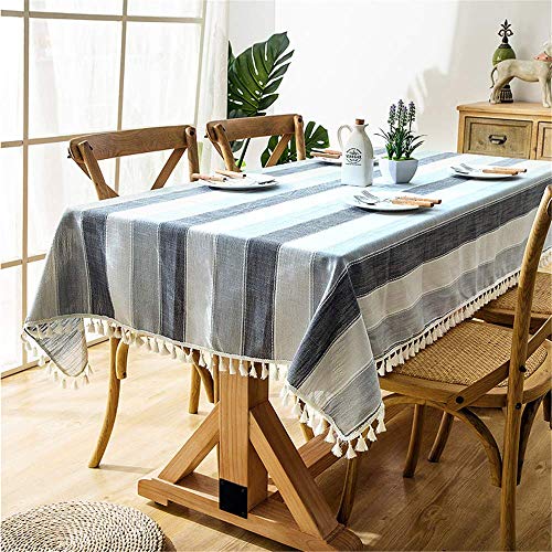 SONGHJ Mantel Decorativo de Rayas de Lino con Borla Impermeable Resistente al Aceite Grueso Rectangular Boda Mesa de Comedor Cubierta Paño de Mesa de té B 140x160cm