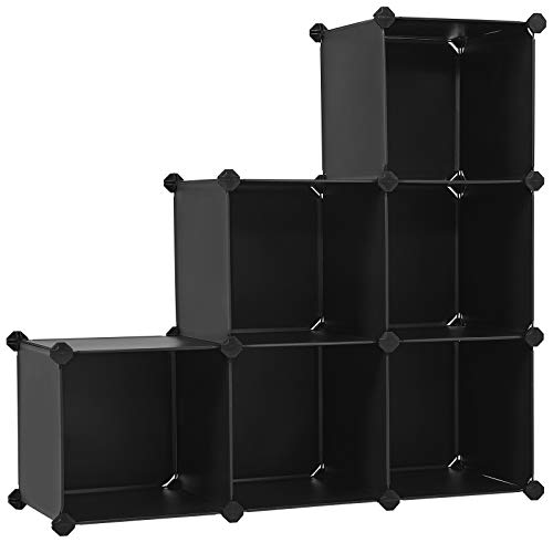 SONGMICS Armario Modular de Plástico, Armario de Almacenaje, Estantería Modulable, Organizador Multiuso, en Forma de Escalera, con 1 Martillo de Madera Gratuito, 93 x 31 x 93 cm, Negro LPC112