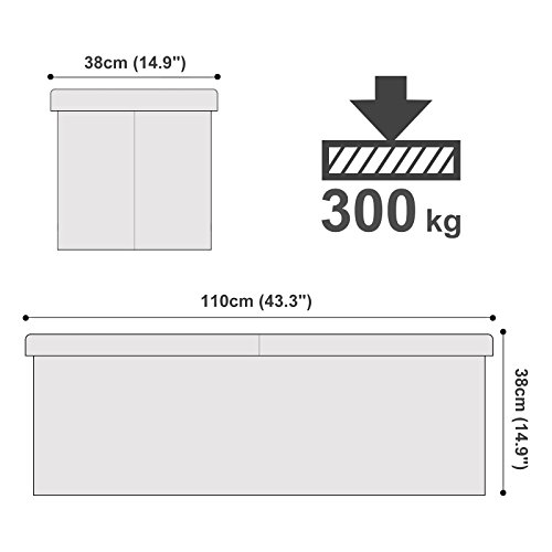 Songmics Baúl Puff - Taburete para almacenaje, Plegable Carga máxima de 300 kg, Beige, 110 x 38 x 38 cm