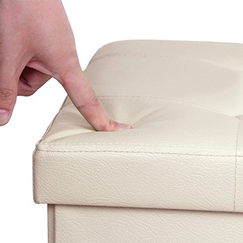 Songmics Baúl Puff - Taburete para almacenaje, Plegable Carga máxima de 300 kg, Beige, 110 x 38 x 38 cm