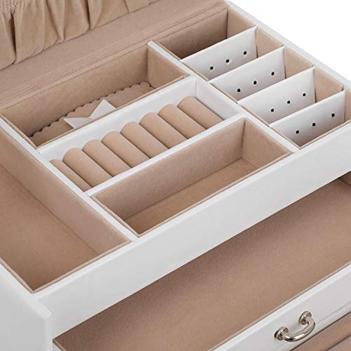 SONGMICS Caja Joyero 3 niveles, Estuche de Joyas con Cerradura, con joyero de viaje, Blanco JBC126W