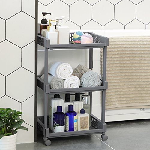 SONGMICS Carrito de Cocina con Ruedas, Estantería de 3 Niveles, 61 cm de Alto, para Cocina, Oficina, Baño, Gris KSC03GY