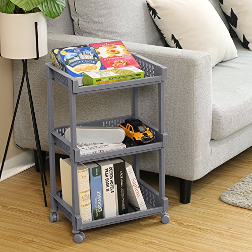 SONGMICS Carrito de Cocina con Ruedas, Estantería de 3 Niveles, 61 cm de Alto, para Cocina, Oficina, Baño, Gris KSC03GY