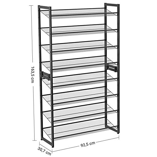 SONGMICS Estantería para Zapatos, de 8 Niveles, Juego de 2 Organizadores, de Zapatos Apilables, de 4 Niveles, Estantes de Malla Metálica, Estantes Planos o Angulados Ajustables, Negro LMR08B